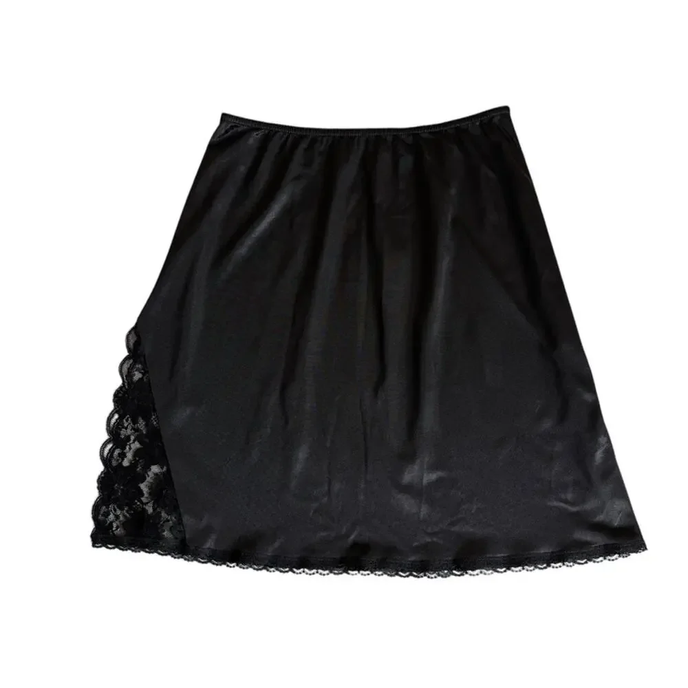 Vintage Something Special Maidenform Satin‎ Slip Skirt Lace Side Slit Women's M